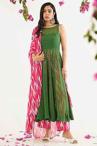 Green Georgette Kalidar Anarkali Set by AVAHA