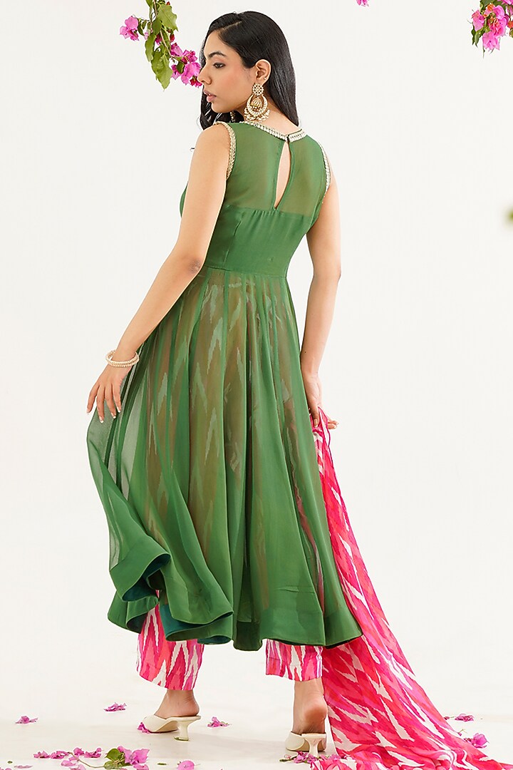 Green Georgette Kalidar Anarkali Set by AVAHA at Pernia's Pop Up Shop