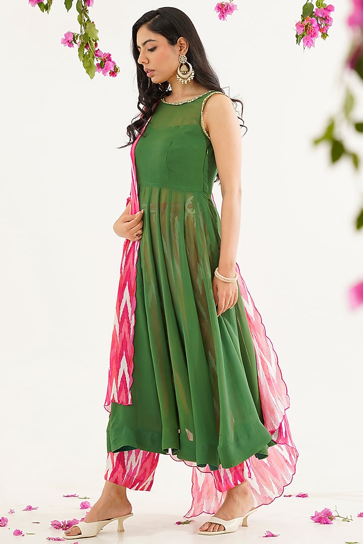 Green Georgette Kalidar Anarkali Set by AVAHA at Pernia's Pop Up Shop