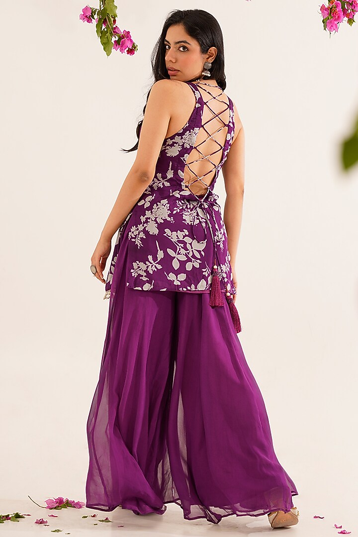 Purple Georgette Sharara Set by AVAHA at Pernia's Pop Up Shop