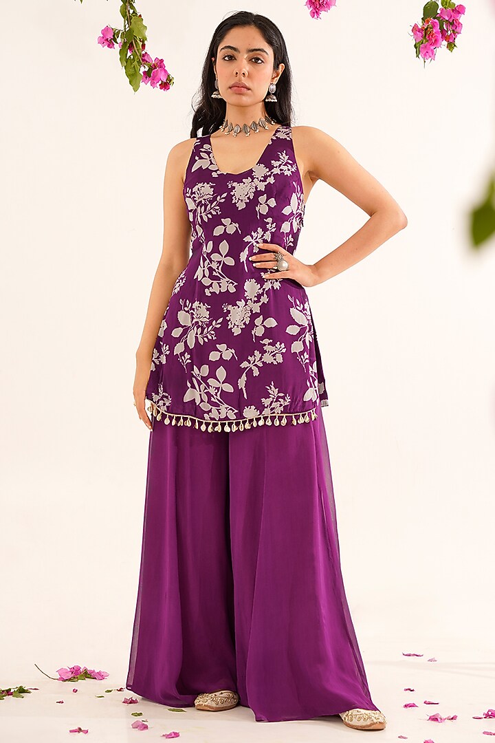 Purple Georgette Sharara Set by AVAHA at Pernia's Pop Up Shop