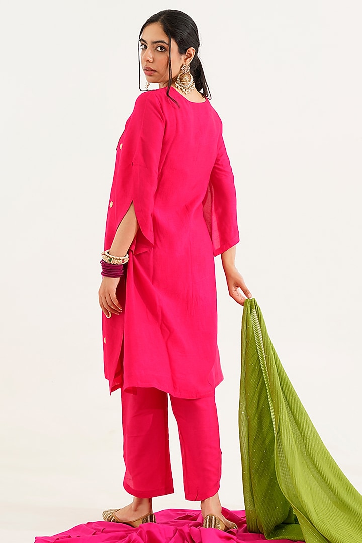 Pink Dola Silk Embroidered Kurta Set by AVAHA at Pernia's Pop Up Shop