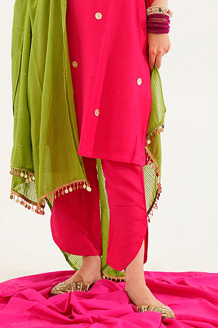 Pink Dola Silk Embroidered Kurta Set by AVAHA at Pernia's Pop Up Shop
