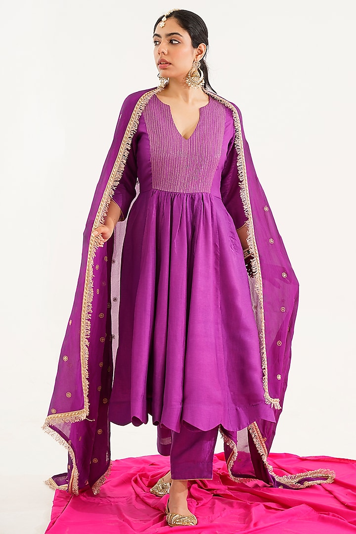 Purple Dola Silk Anarkali Set by AVAHA