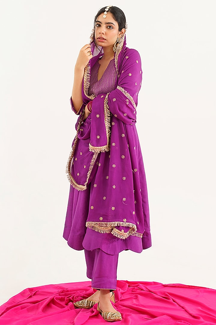 Purple Dola Silk Anarkali Set by AVAHA at Pernia's Pop Up Shop