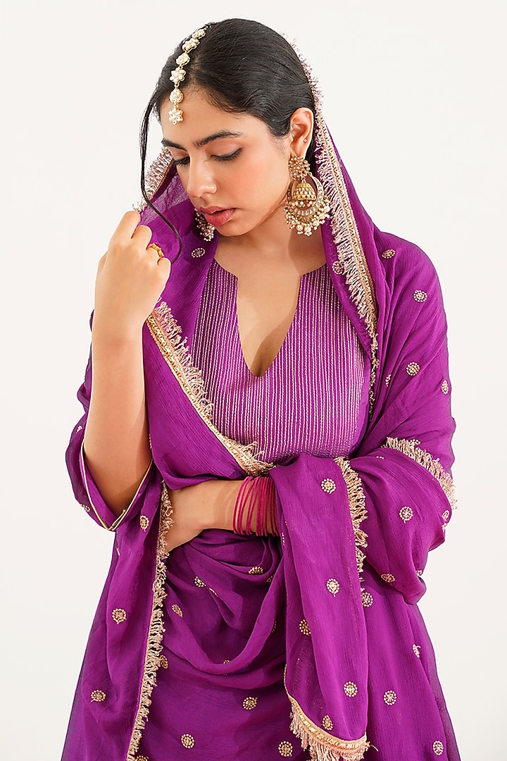 Purple Dola Silk Anarkali Set by AVAHA at Pernia's Pop Up Shop