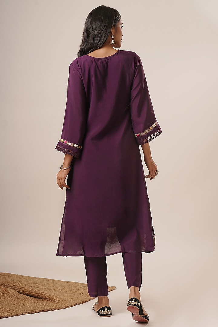 Purple Pure Viscose Silk Thread Work A-Line Kurta Set by AVAHA at Pernia's Pop Up Shop