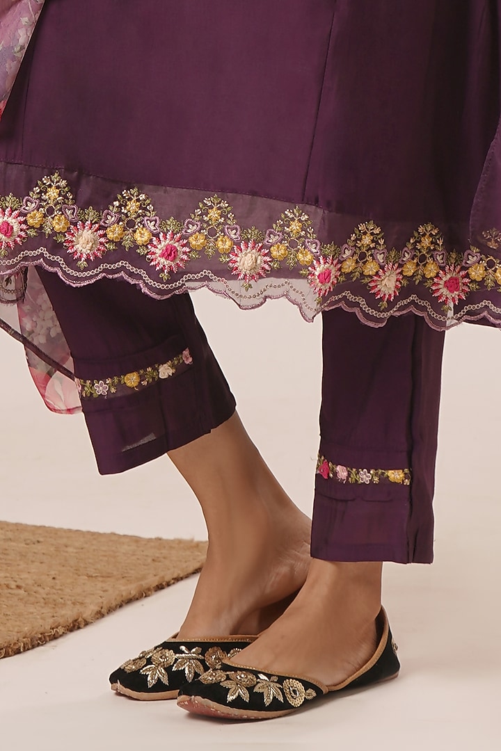 Purple Pure Viscose Silk Thread Work A-Line Kurta Set by AVAHA at Pernia's Pop Up Shop