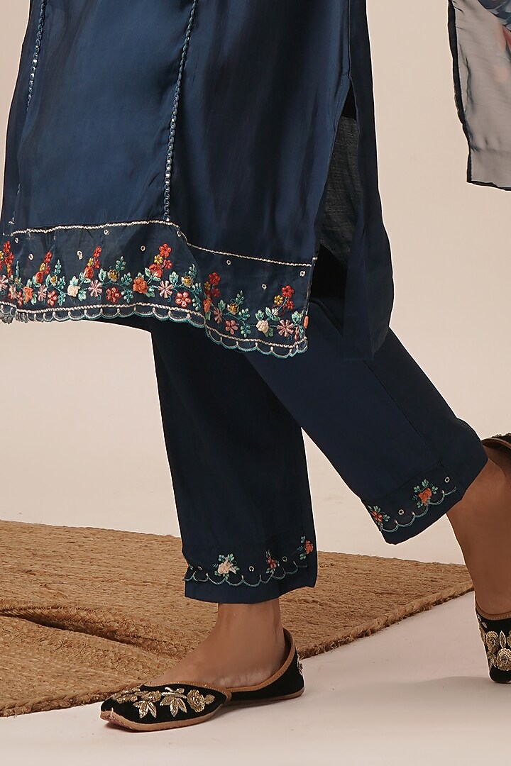 Blue Pure Viscose Silk Thread Work A-Line Kurta Set by AVAHA at Pernia's Pop Up Shop