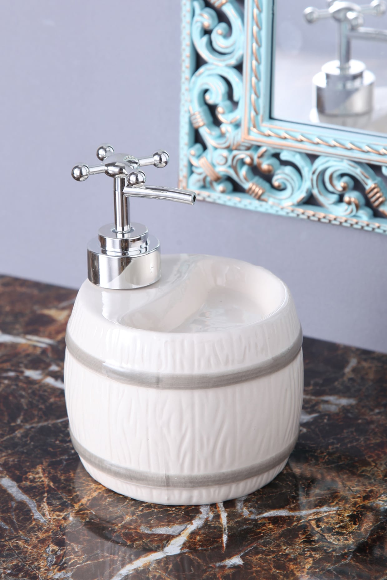 Grey Ceramic Barrel Soap Dispenser Design by A Vintage Affair at Pernia's  Pop Up Shop 2024