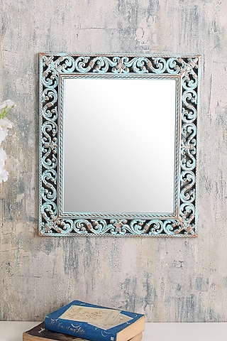 Blue Plastic Rectangular Vintage Wall Mirror by A Vintage Affair