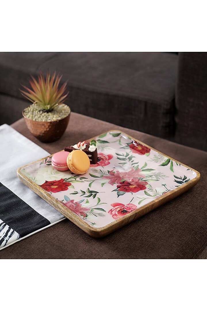 Pink Mango Wood Floral Printed Square Serving Tray by A Vintage Affair at Pernia's Pop Up Shop