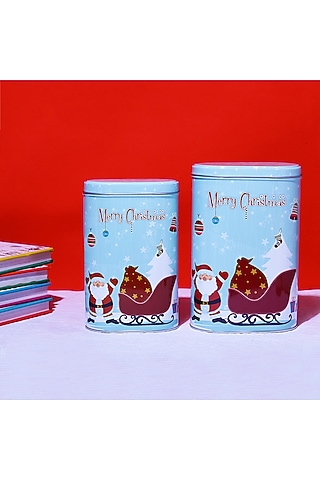 Powder Blue Metal Santa Sleigh Tall Canister Set by A Vintage Affair