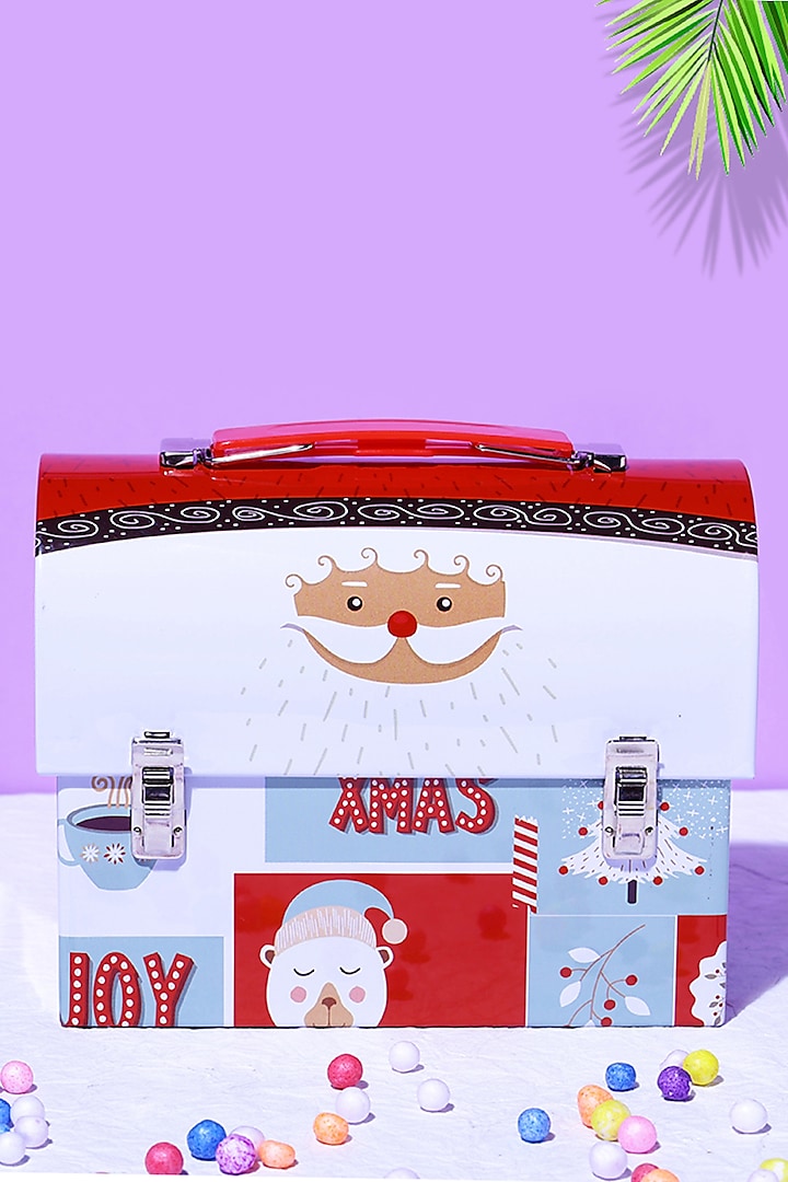 Red & White Metal Santa Trunk Box Piggy Bank by A Vintage Affair