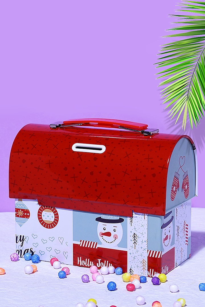 Red & White Metal Santa Trunk Box Piggy Bank by A Vintage Affair at Pernia's Pop Up Shop