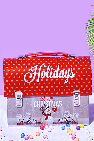 Red Metal Holidays Trunk Box Piggy Bank by A Vintage Affair