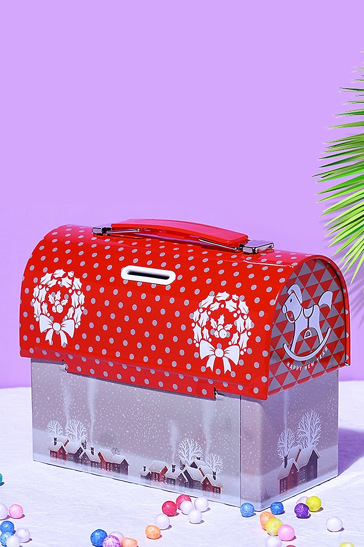 Red Metal Holidays Trunk Box Piggy Bank by A Vintage Affair at Pernia's Pop Up Shop