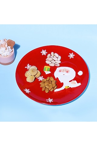 Red Ceramic Santa Claus Round Plate by A Vintage Affair