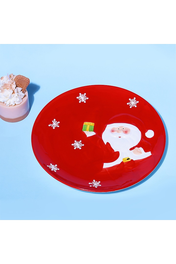 Red Ceramic Santa Claus Round Plate by A Vintage Affair at Pernia's Pop Up Shop