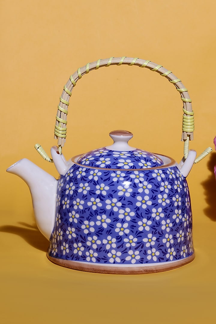 Blue Ceramic Floral Teapot by A Vintage Affair