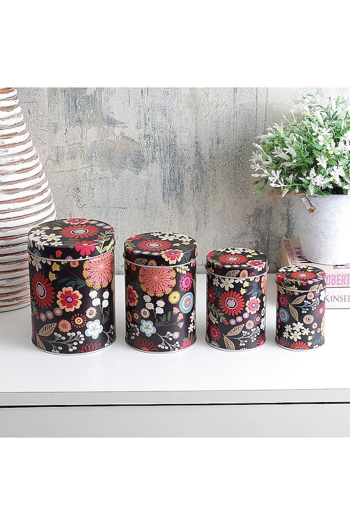 Black Metal Floral Vintage Tin Container Set by A Vintage Affair at Pernia's Pop Up Shop