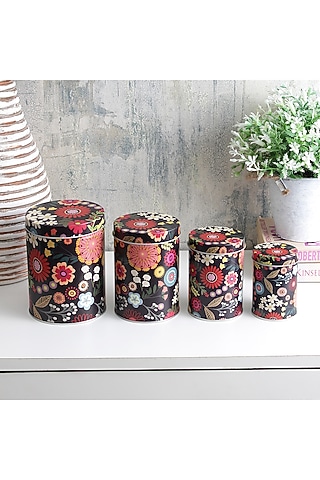 Black Metal Floral Vintage Tin Container Set by A Vintage Affair