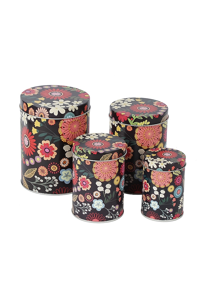 Black Metal Floral Vintage Tin Container Set by A Vintage Affair at Pernia's Pop Up Shop