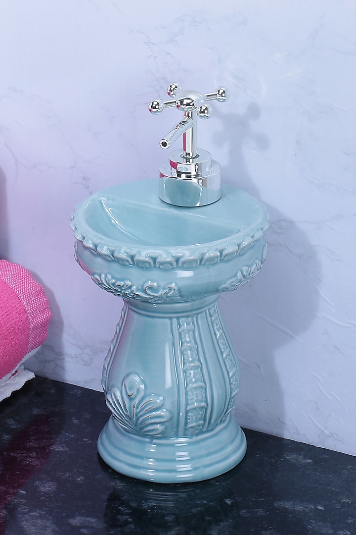 Blue Ceramic Sink-Shaped Soap Dispenser by A Vintage Affair