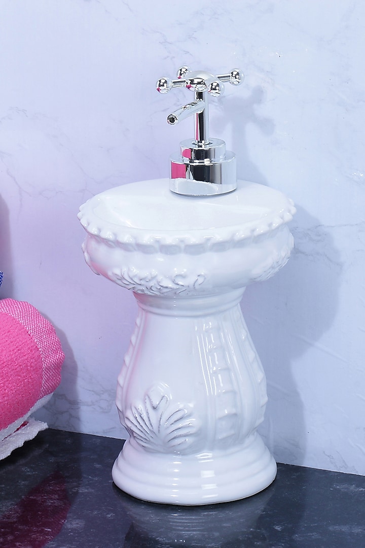 White Ceramic Sink-Shaped Soap Dispenser by A Vintage Affair