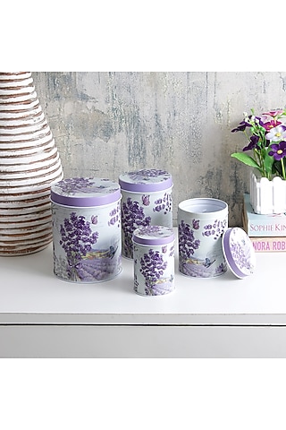 Dark Lavender Metal Floral Vintage Tin Container Set by A Vintage Affair