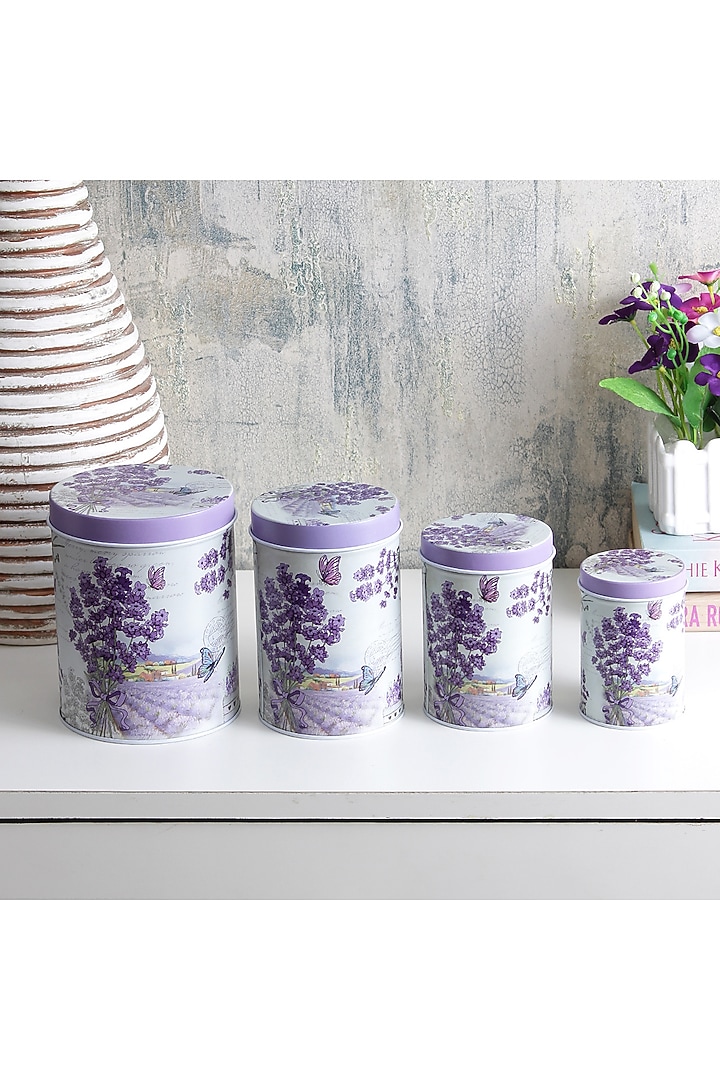 Dark Lavender Metal Floral Vintage Tin Container Set by A Vintage Affair at Pernia's Pop Up Shop