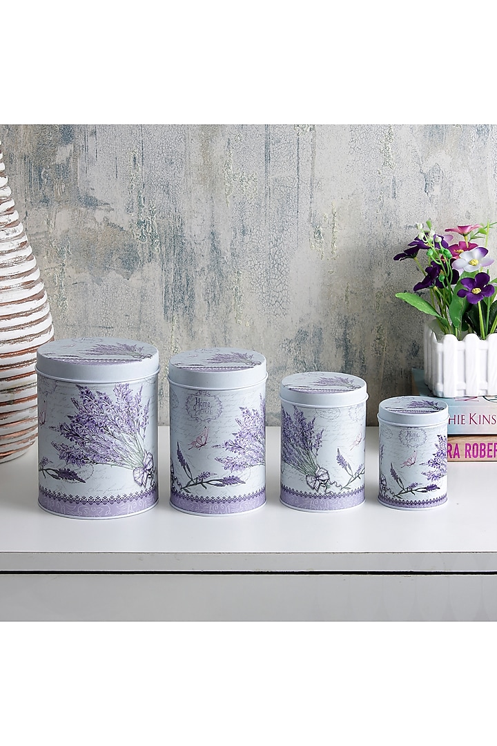 Light Lavender Metal Floral Vintage Tin Container Set by A Vintage Affair at Pernia's Pop Up Shop