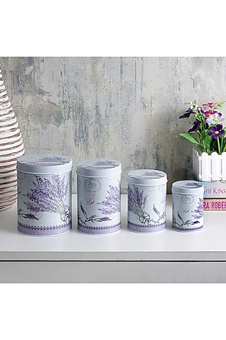 Light Lavender Metal Floral Vintage Tin Container Set by A Vintage Affair