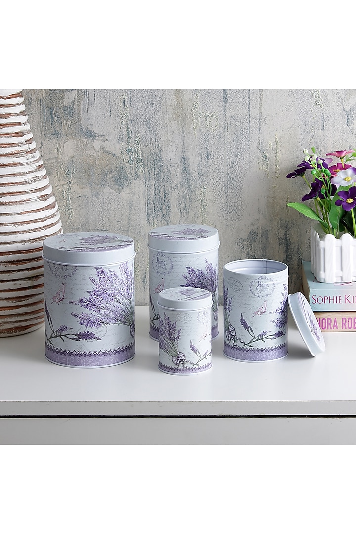 Light Lavender Metal Floral Vintage Tin Container Set by A Vintage Affair at Pernia's Pop Up Shop