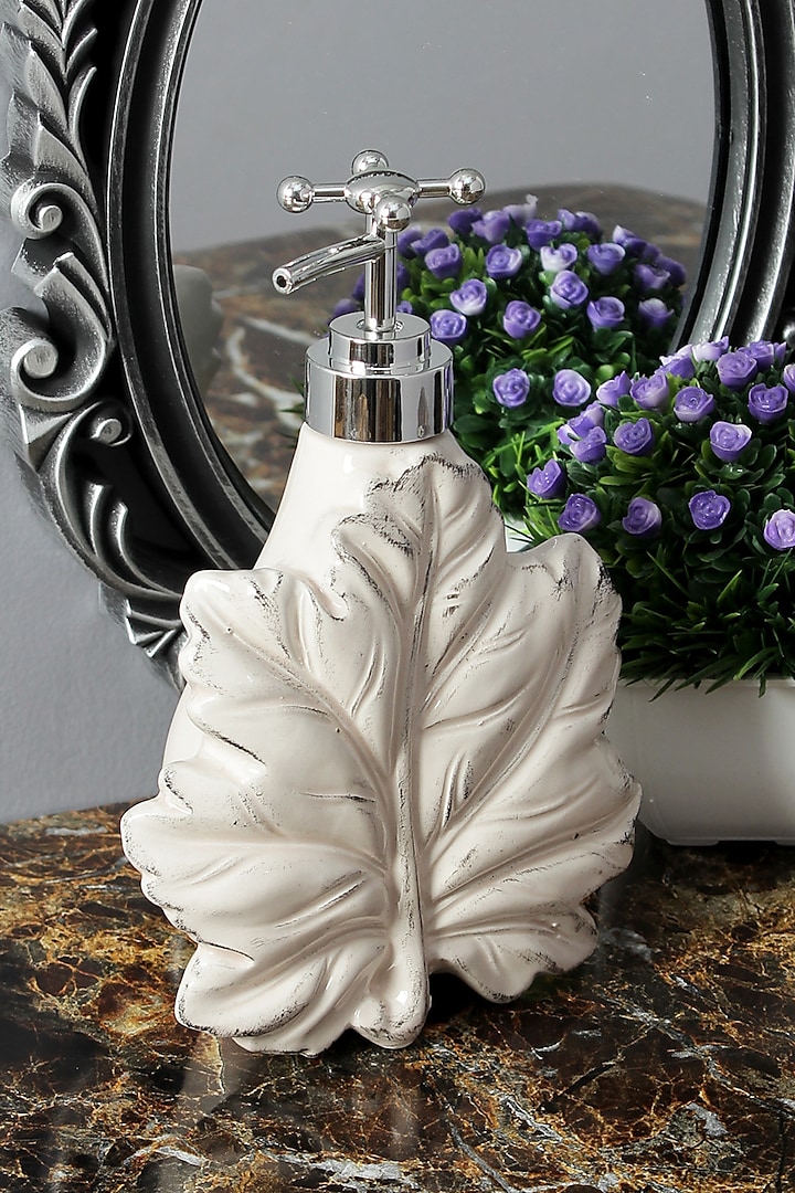 Ivory Ceramic Maple Leaf Soap Dispenser by A Vintage Affair