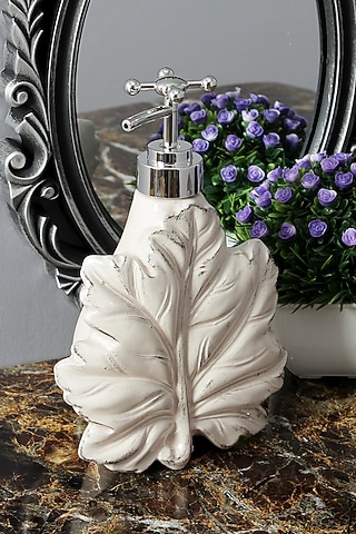 Ivory Ceramic Maple Leaf Soap Dispenser by A Vintage Affair