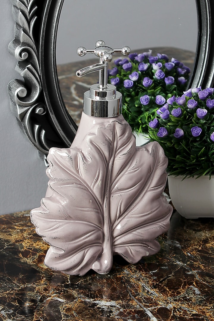 Pink Ceramic Maple Leaf Soap Dispenser by A Vintage Affair