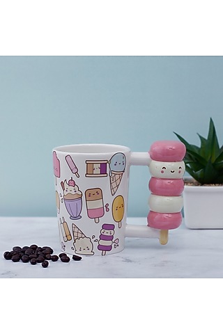 White Ceramic Ice-Cream Handle Mug by A Vintage Affair