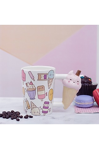 White Ceramic Ice-Cream Cone Handle Mug by A Vintage Affair
