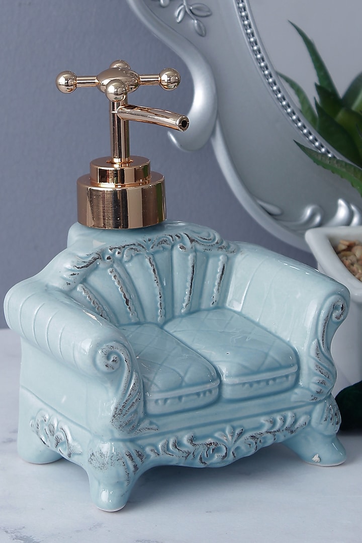 Turquoise Blue Ceramic Vintage Sofa-Shaped Soap Dispenser by A Vintage Affair