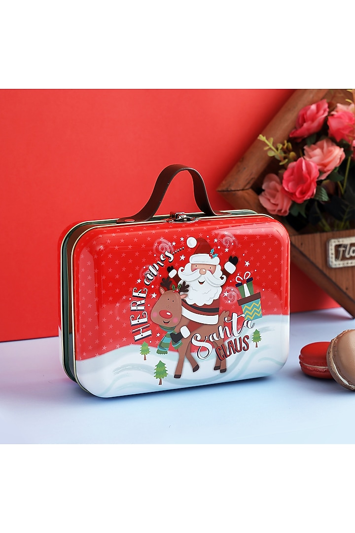 Red Metal Cute Christmas Trunk Box by A Vintage Affair at Pernia's Pop Up Shop