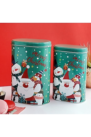 Green Metal Santa & Friends Tall Storage Box (Set of 2) by A Vintage Affair