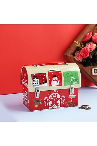 Red Metal Merry Christmas Trunk Box Piggy Bank by A Vintage Affair
