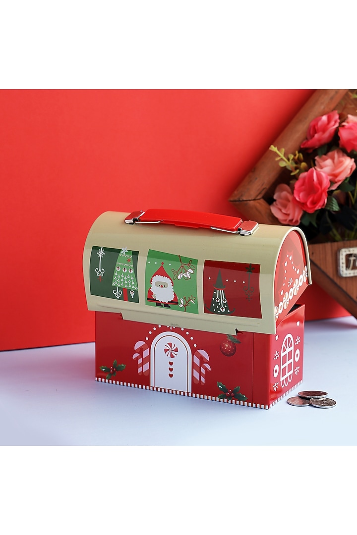 Red Metal Merry Christmas Trunk Box Piggy Bank by A Vintage Affair at Pernia's Pop Up Shop