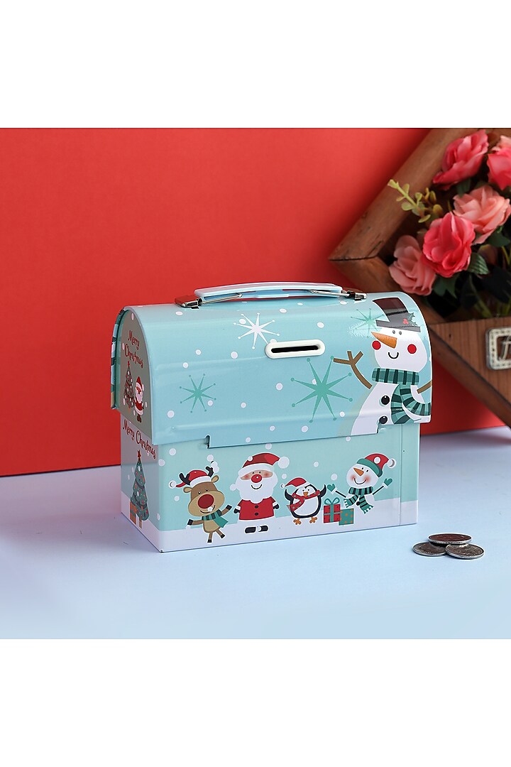 Sky Blue Metal Merry Christmas Trunk Box Piggy Bank by A Vintage Affair at Pernia's Pop Up Shop