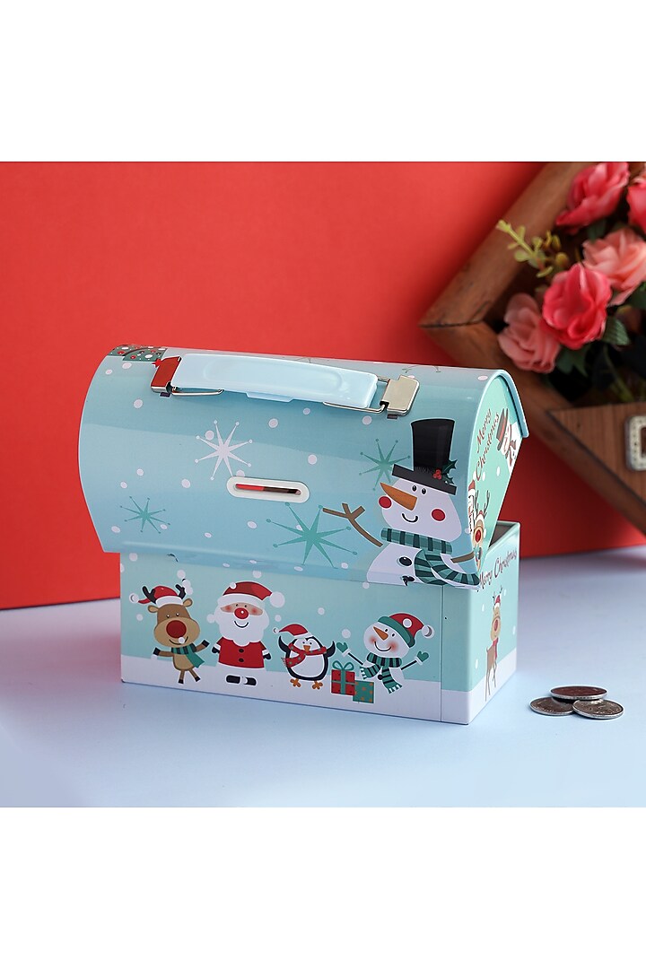 Sky Blue Metal Merry Christmas Trunk Box Piggy Bank by A Vintage Affair at Pernia's Pop Up Shop