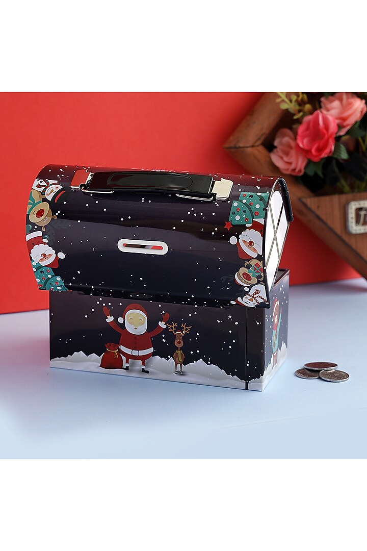 Navy Blue Metal Merry Christmas Trunk Box Piggy Bank by A Vintage Affair at Pernia's Pop Up Shop