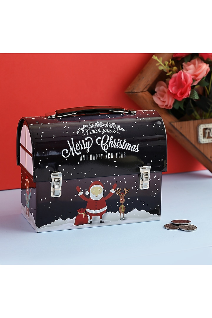 Navy Blue Metal Merry Christmas Trunk Box Piggy Bank by A Vintage Affair at Pernia's Pop Up Shop