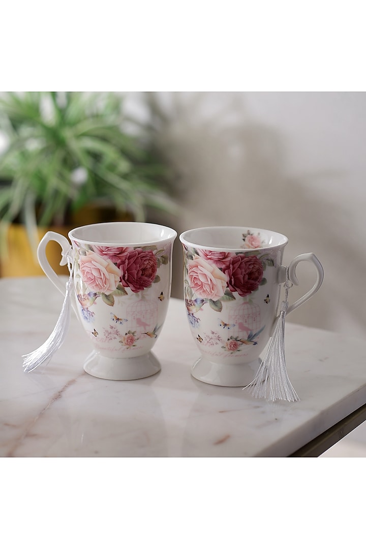 White Ceramic Printed Vintage Tea Cup Set by A Vintage Affair at Pernia's Pop Up Shop