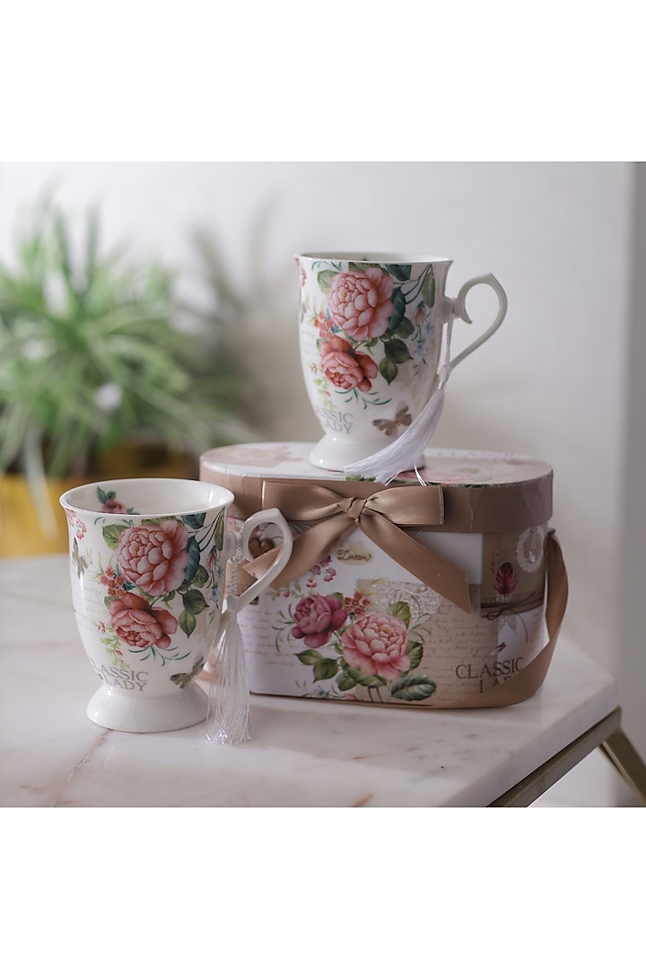 White Ceramic Printed Vintage Tea Cup Set by A Vintage Affair at Pernia's Pop Up Shop